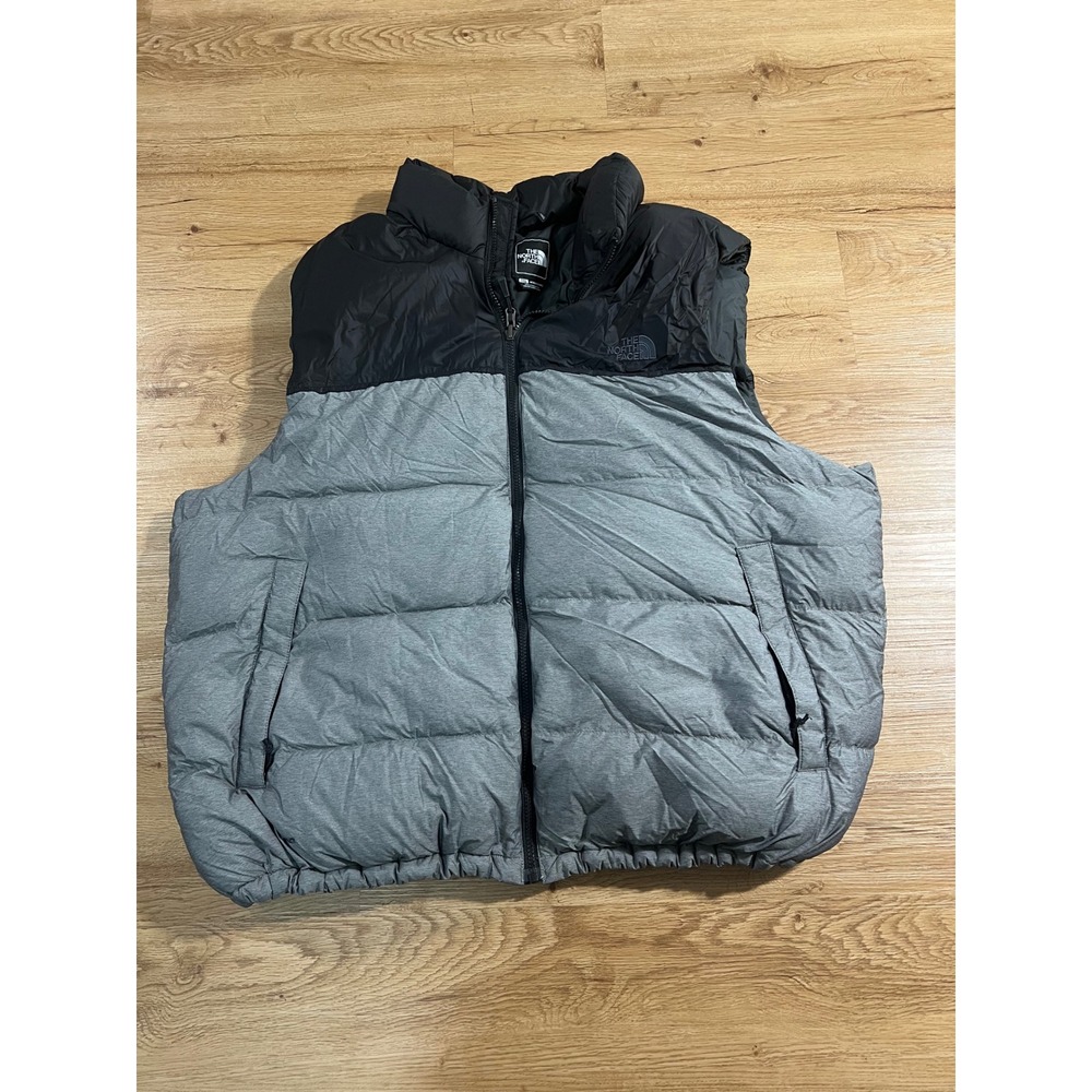 The North Face Nuptse Puffer Vest Mens XXXL Grey Black Insulated Full Zip Logo